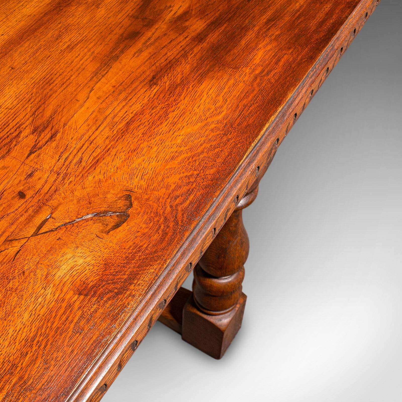 6 Seat Antique Dining Table, English, Oak, Country Kitchen, Refectory, Edwardian photo vintage