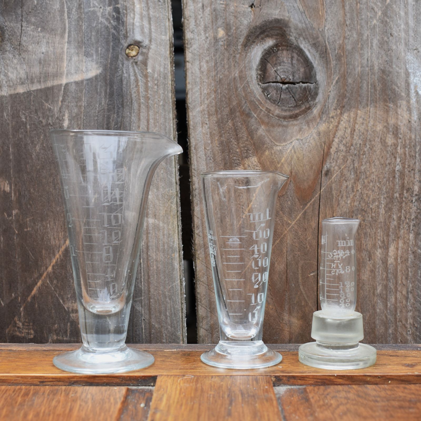 Antique Victorian Apothecary Hand Etched Measuring Flask Jug Stopper Set Of 3 photo buy