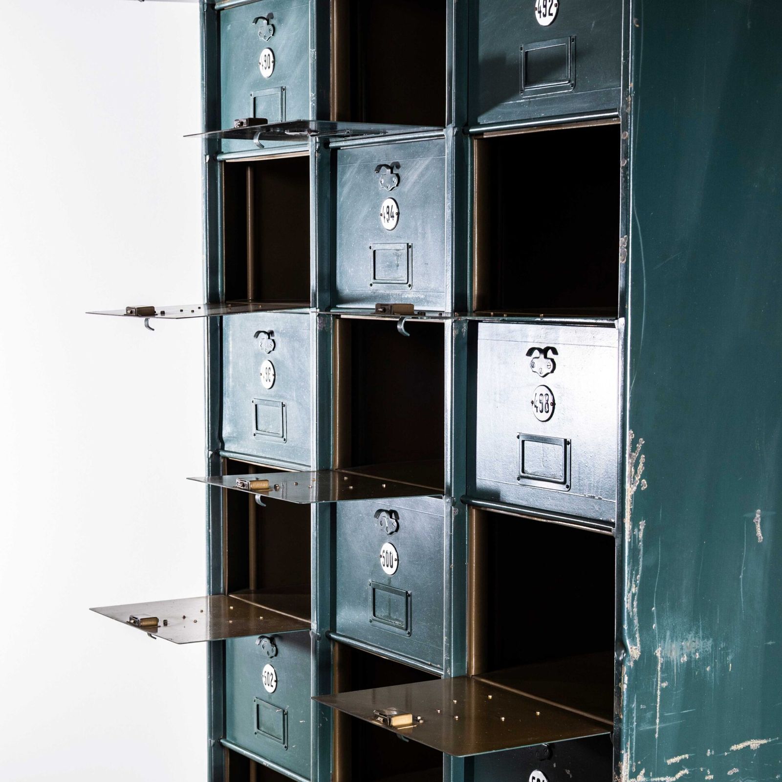 1920’s French Industrial Metal Cabinet Dark Green – Twenty Seven Klappets photo vintage