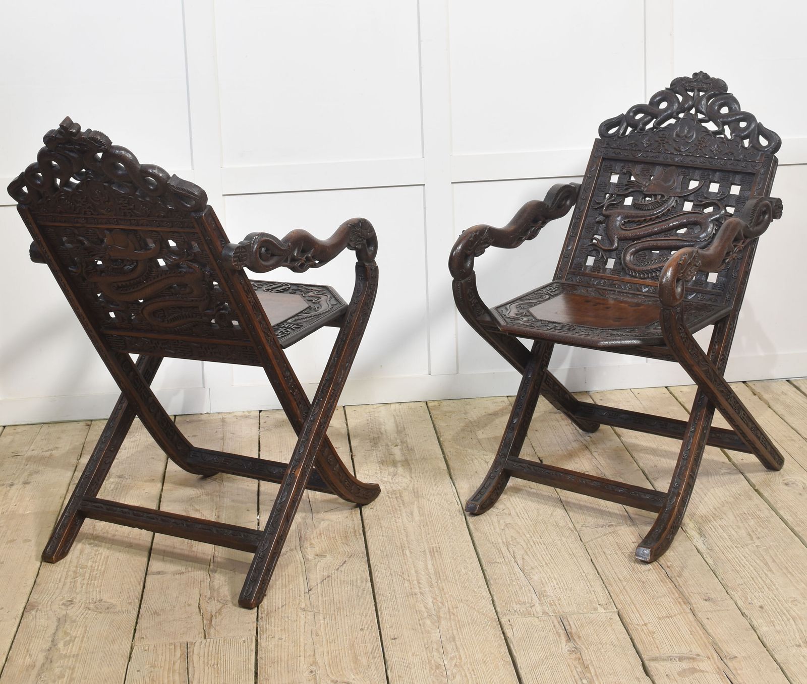 Pair Of 19th Century Chinese Folding Armchairs photo for sale