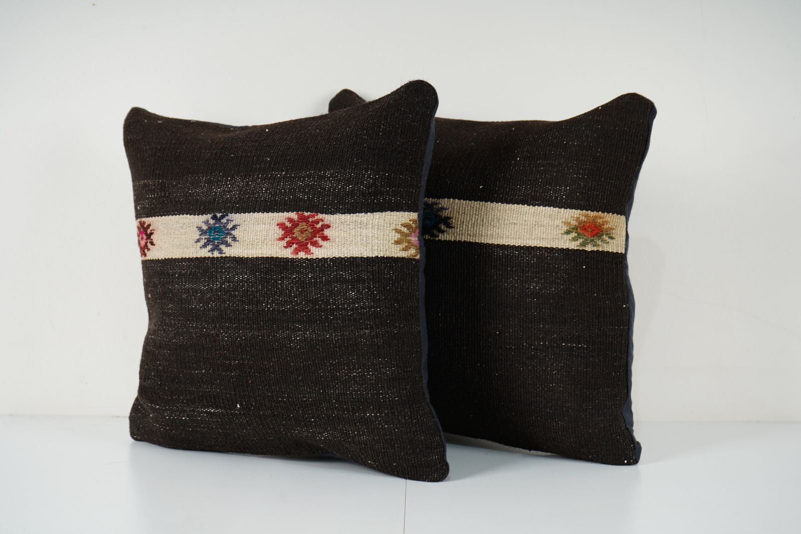 Striped Kilim Pillow, Authentic Turkish Goat Hair Woven Cover, Cozy Couch Accent, Perfect Boho Gift photo 100.0