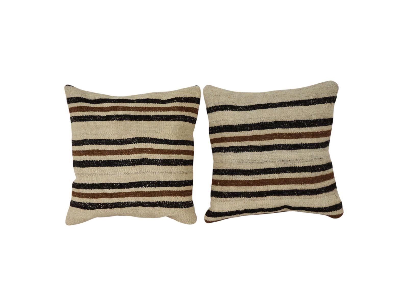 Turkish Hemp Kilim Pillow Cover, Set Of Two White Striped Anatolian Cushion Cover, Pair Organic Tribal Pillowcase