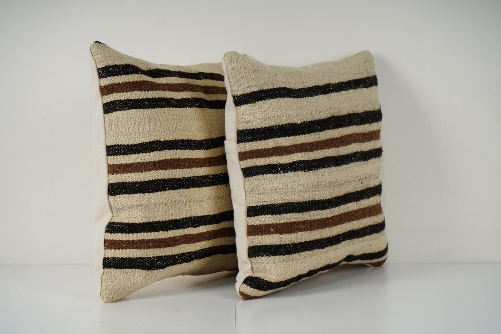 Turkish Hemp Kilim Pillow Cover, Set Of Two White Striped Anatolian Cushion Cover, Pair Organic Tribal Pillowcase photo furniture