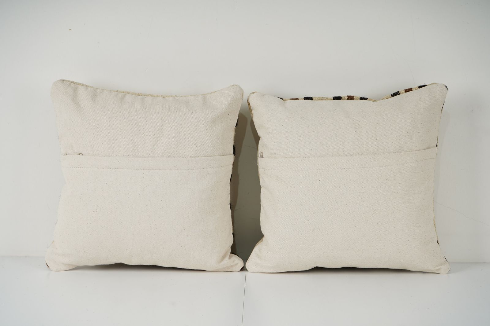 Turkish Hemp Kilim Pillow Cover, Set Of Two White Striped Anatolian Cushion Cover, Pair Organic Tribal Pillowcase photo for sale