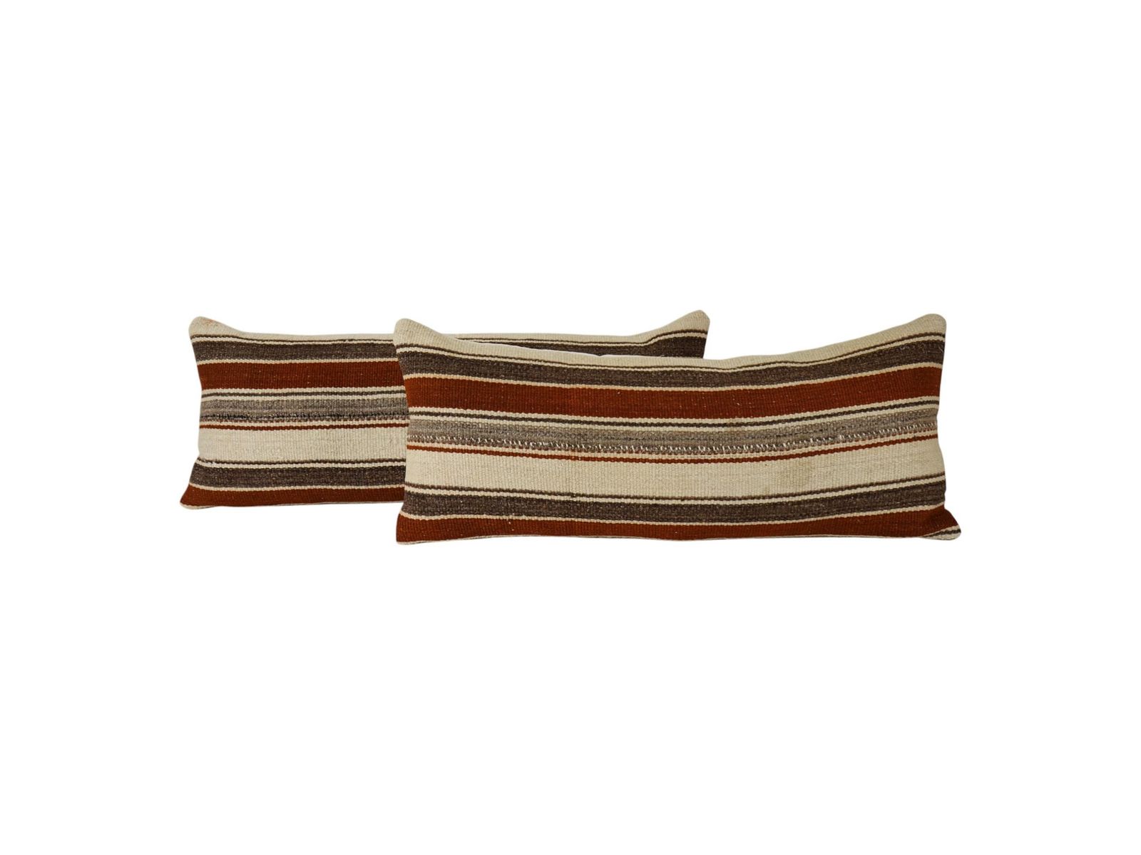 Turkish Hemp Kilim Pillow Cover Set Of 2, White Striped Anatolian Cushion Covers, Organic Tribal Lumbar Pillowcases