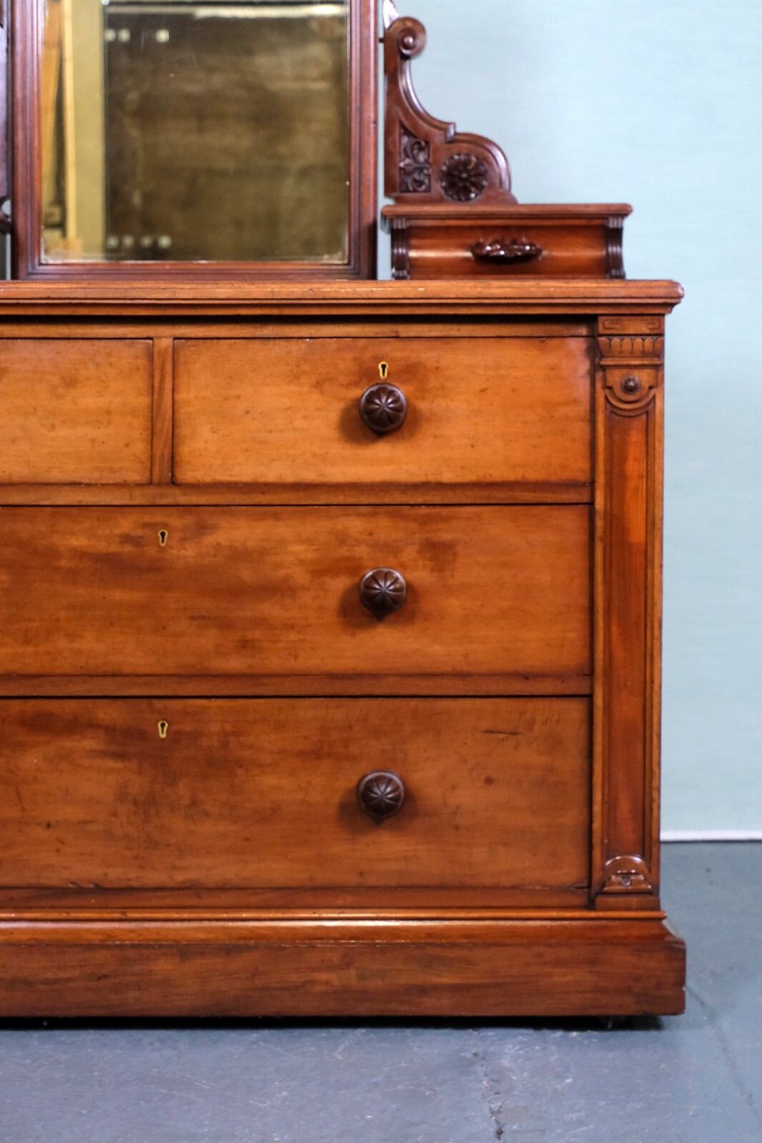 Brown Victorian Chest Of Drawers/ Dressing Table With Mirror & Drawers photo vintage