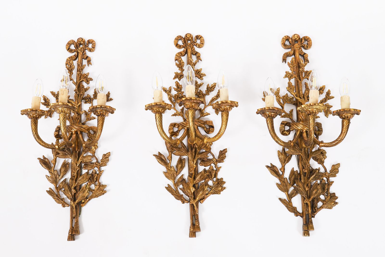 Antique Set Of 6 French Louis Revival 3 Branch Ormolu Wall Lights  20th C photo furniture