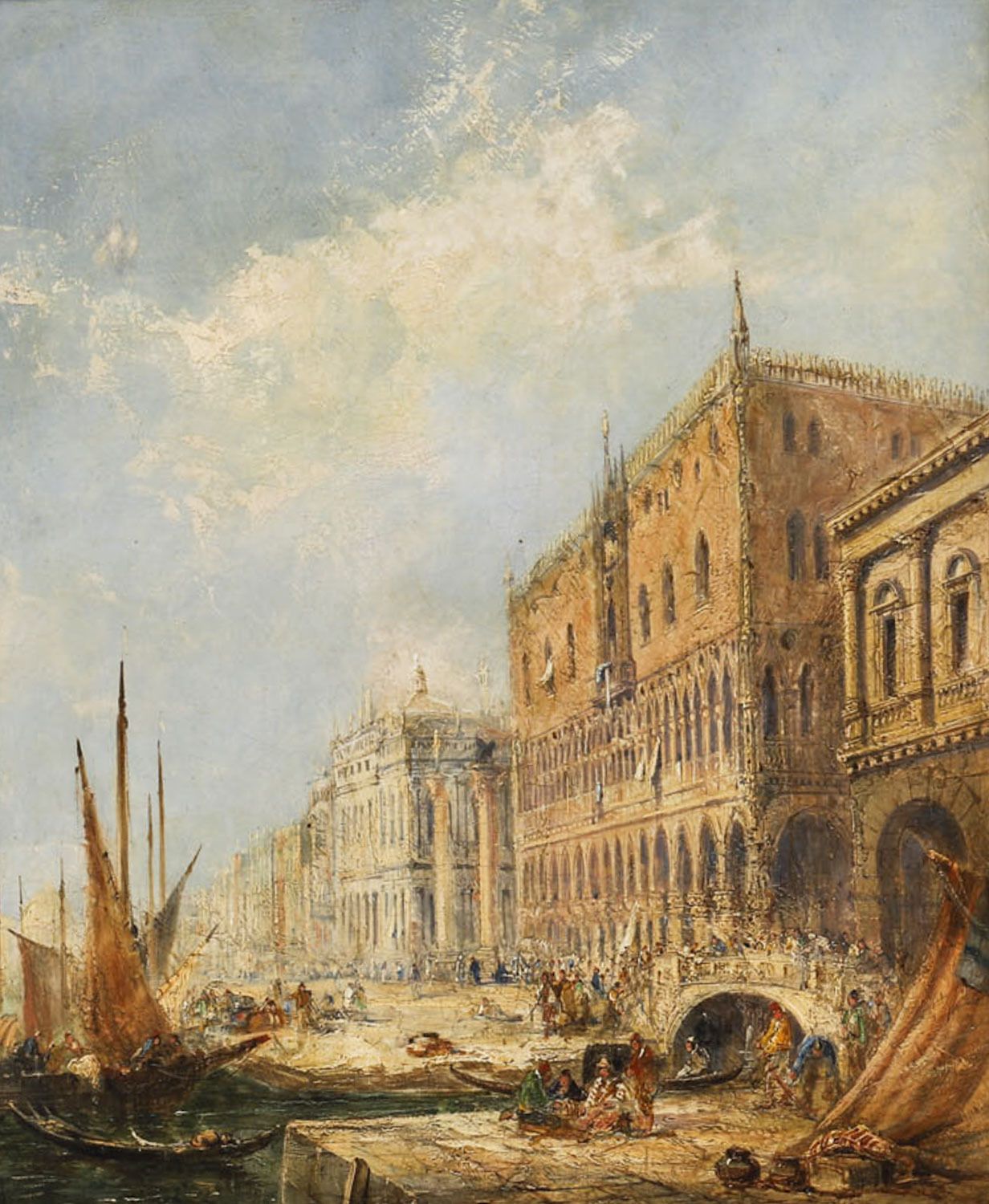 Antique Oil Painting The Doges Palace Venice Jane Vivian 19th C photo furniture
