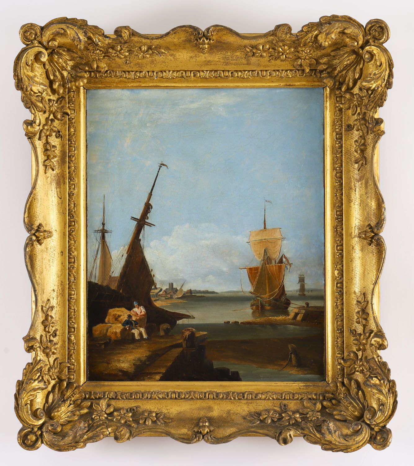 Antique Pair Of Coastal Scene Maritime Oil Paintings  19th Century photo furniture