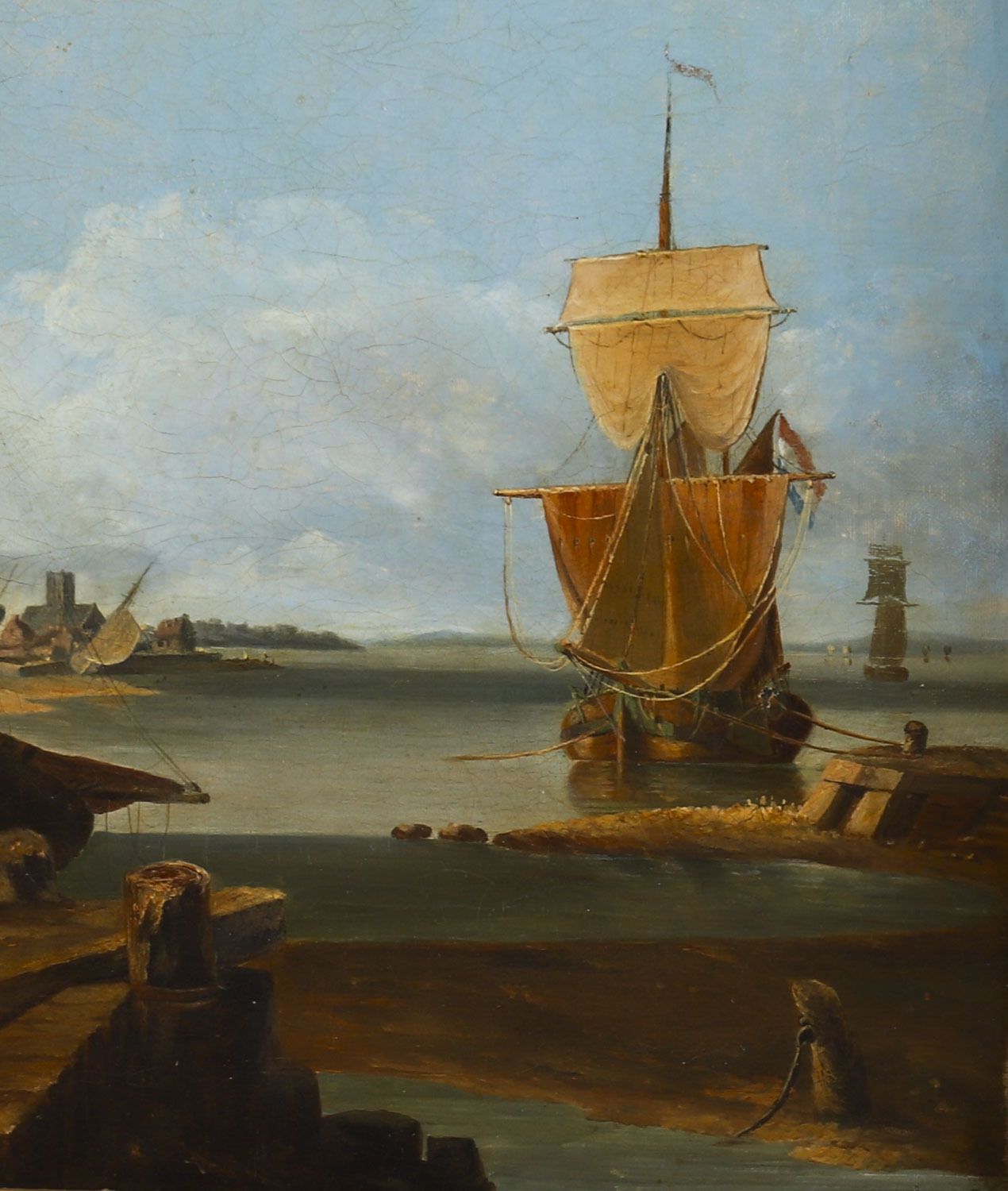 Antique Pair Of Coastal Scene Maritime Oil Paintings  19th Century photo vinterior