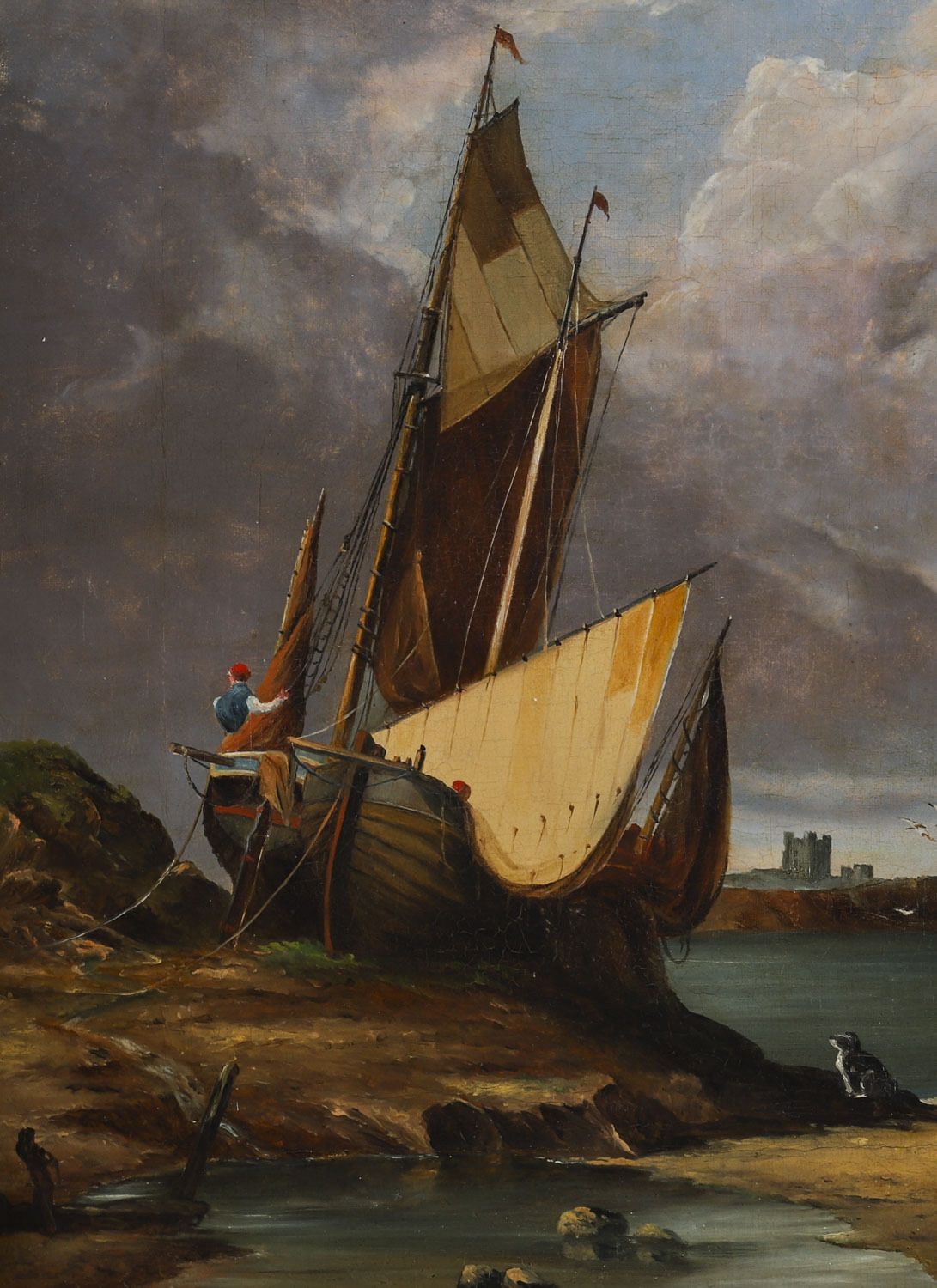 2500.0 Antique Pair Of Coastal Scene Maritime Oil Paintings  19th Century photo