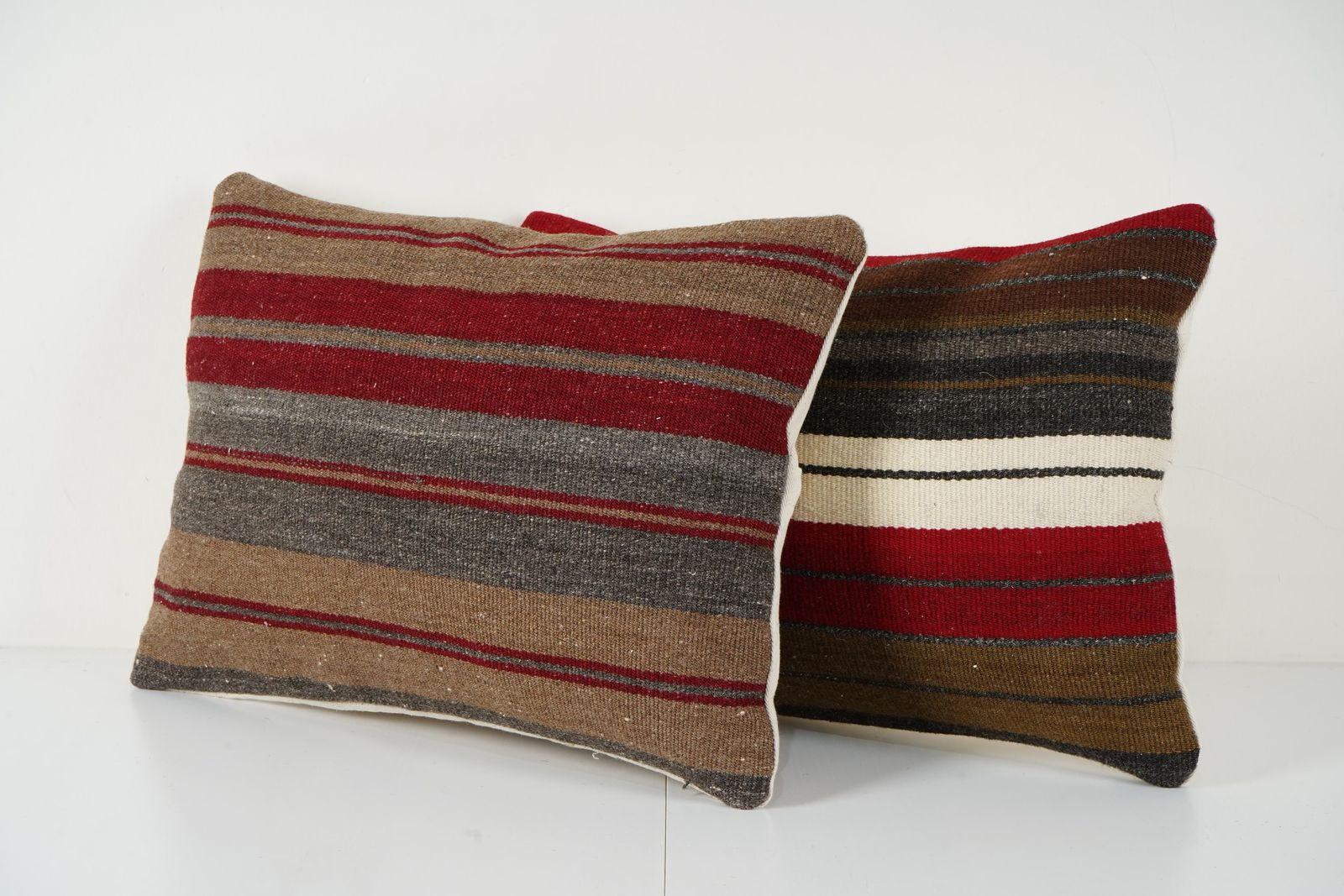 Turkish Kilim Pillow Set Of Two  Bohemian Wool Striped Rustic Pattern Decorative Cushion Cover photo Textiles