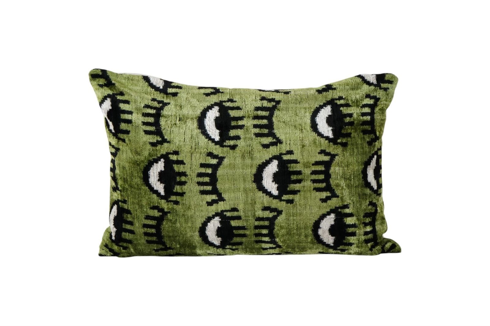 Green Eye Silk Ikat Velvet Pillow Cover   Bohemian Evil Eye Decorative Cushion