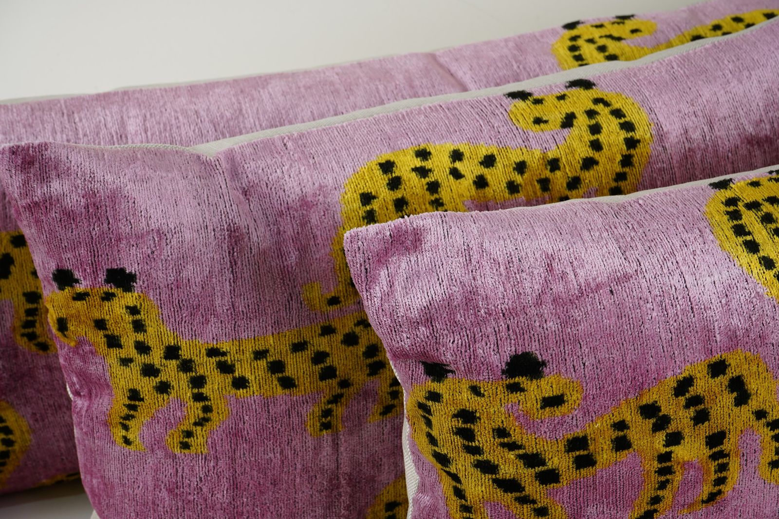 Pink Ikat Velvet Animal Print Pillow Covers   Set Of 3 Leopard Cheetah Cushion Covers   Boho Decorative Pillows photo buy