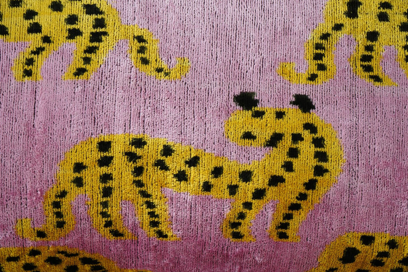 Pink Silk Ikat Velvet Pillow Cover With Cheetah Leopard Design   Boho Animal Print Decorative Cushion photo furniture