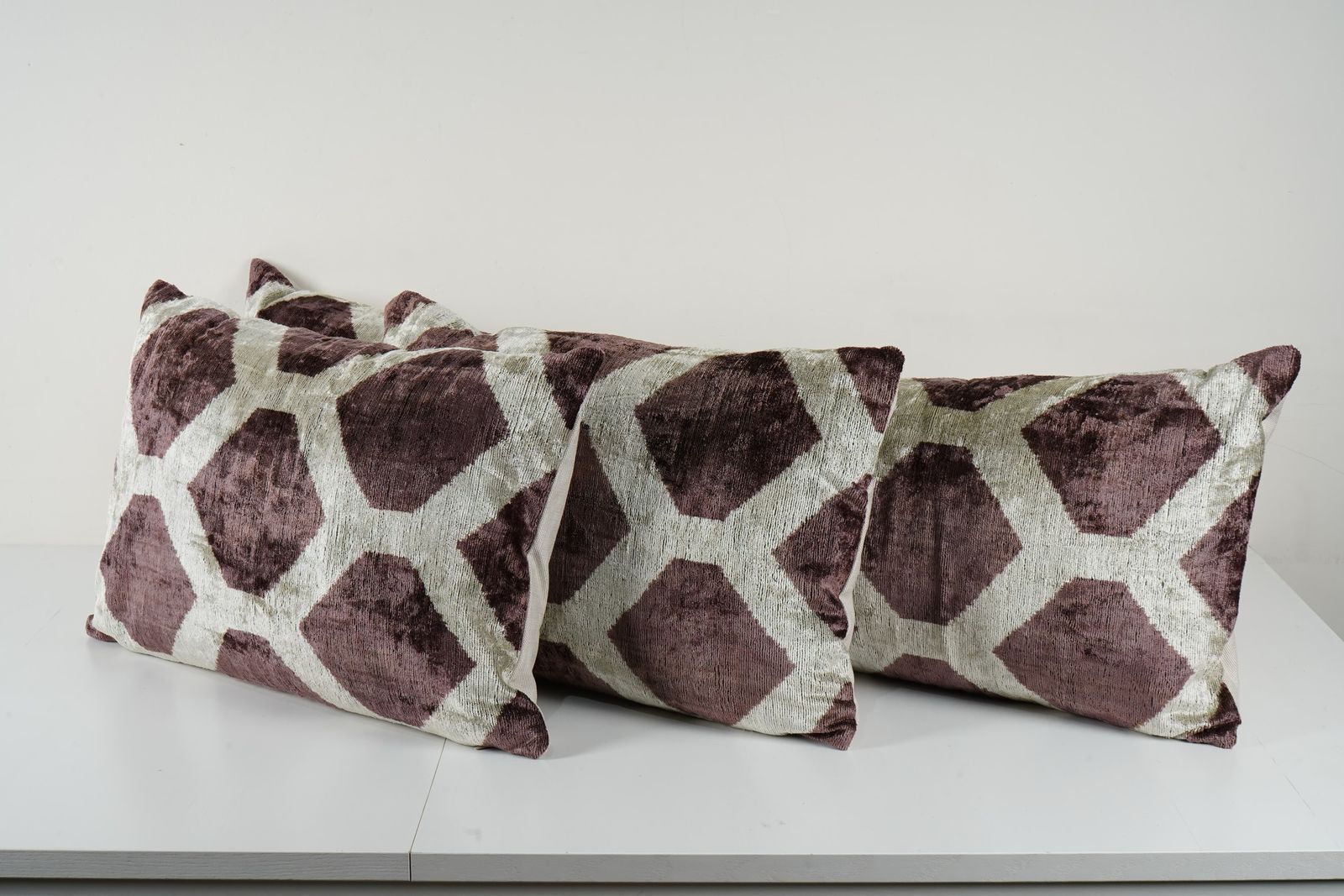 Ikat Velvet Bedding Pillow Covers, Set Of Three Plum And Light Grey Throw photo 250.0