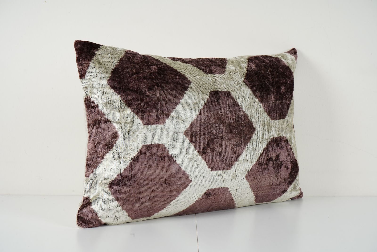 Plum & Light Grey Ikat Velvet Pillow Covers, Set Of 2 Geometric Cushion Covers Decorative Throw Pillows photo Textiles