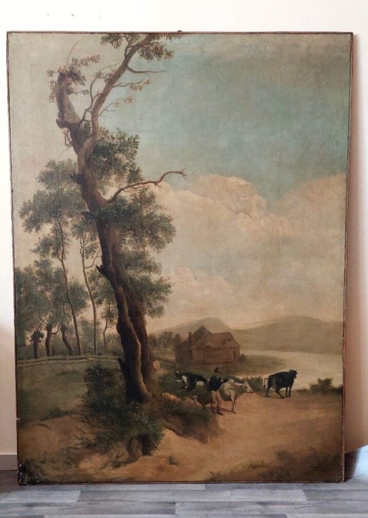 Large Oil Painting Canvas 2m X 1.5m Animated Landscape Charles Loui Verboeckhen photo for sale