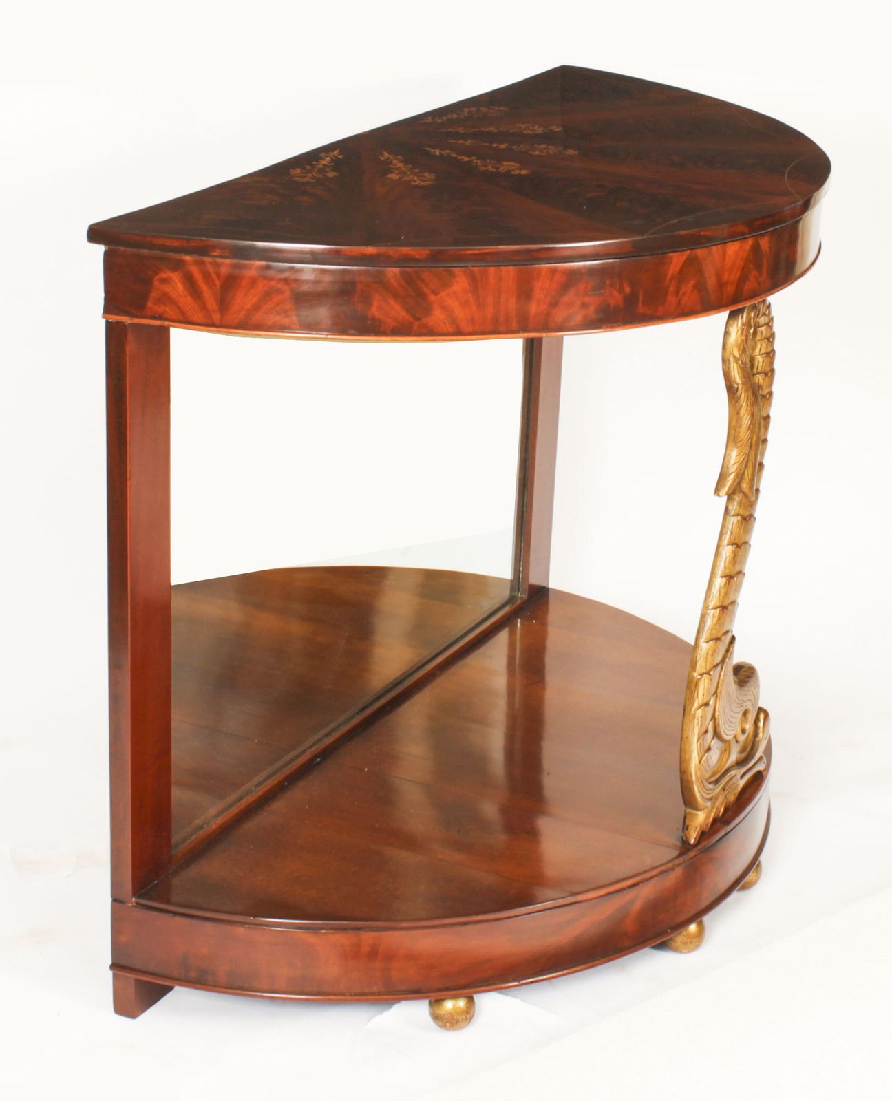 Antique Italian Flame Mahogany Giltwood Dolphin Console 19th C photo for sale