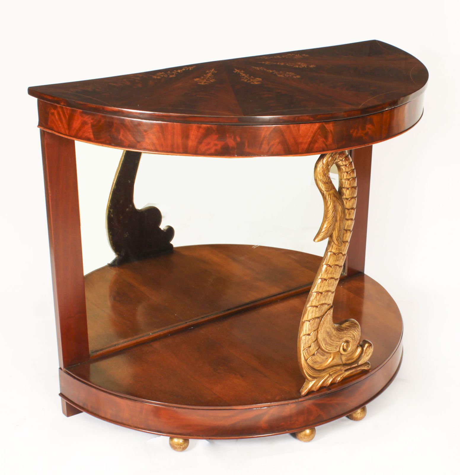 Antique Italian Flame Mahogany Giltwood Dolphin Console 19th C photo Furniture