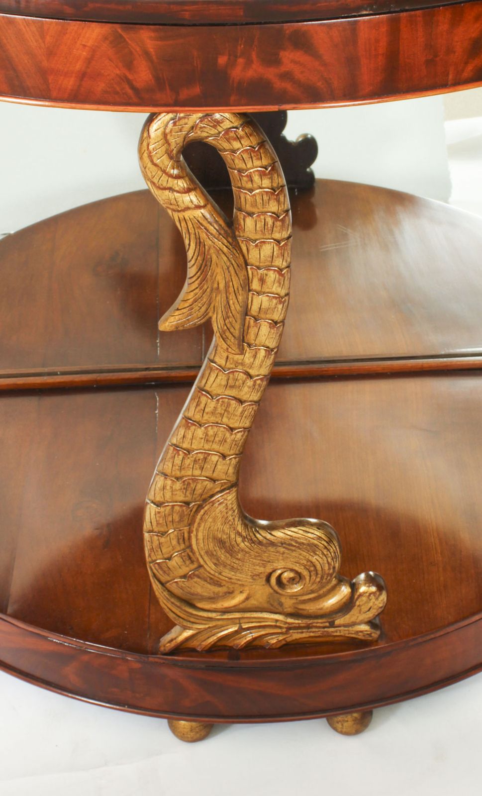 Antique Italian Flame Mahogany Giltwood Dolphin Console 19th C photo vinterior