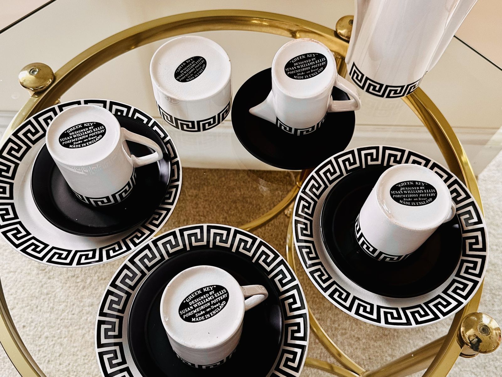 Home Decor Portmeirion Susan Williams Ellis Greek Key Coffee Set. Black On White Ground. C.1962 photo