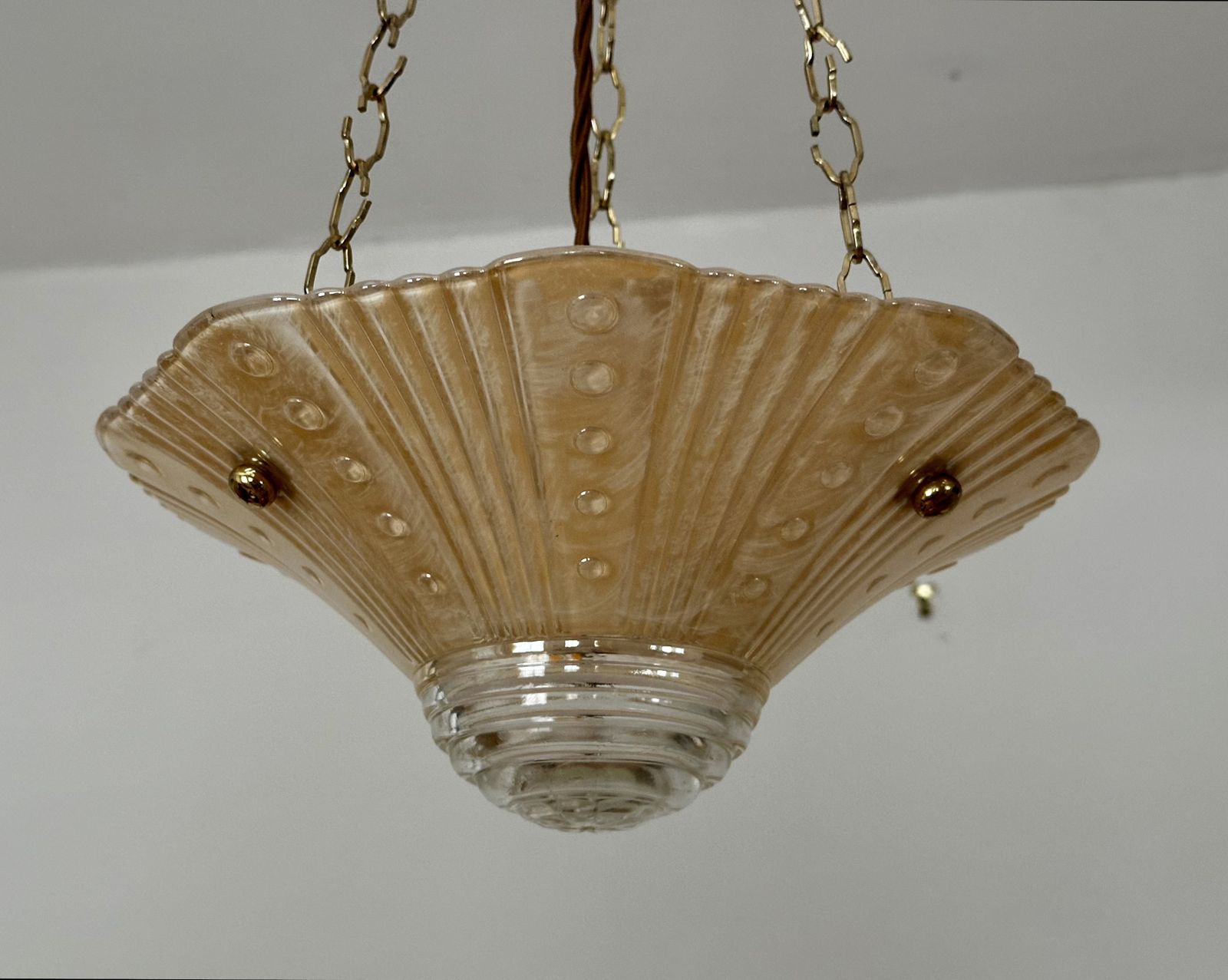 Art Deco Period Fluted Glass Ceiling Plafonnier Restored And Ready To Be Placed.Circa 1930. photo for sale