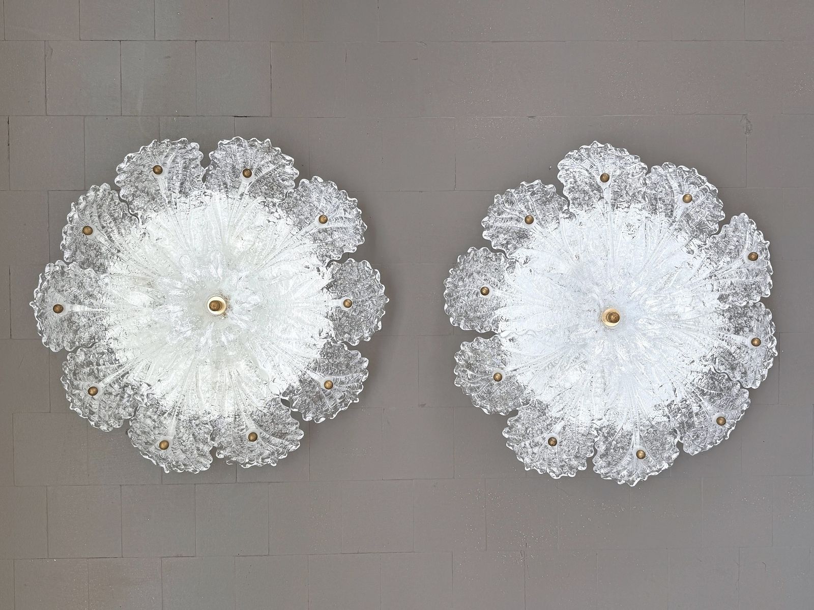 Italian Mid Century Flush Mount Chandelier With Grit Murano Glass, 1970s photo buy