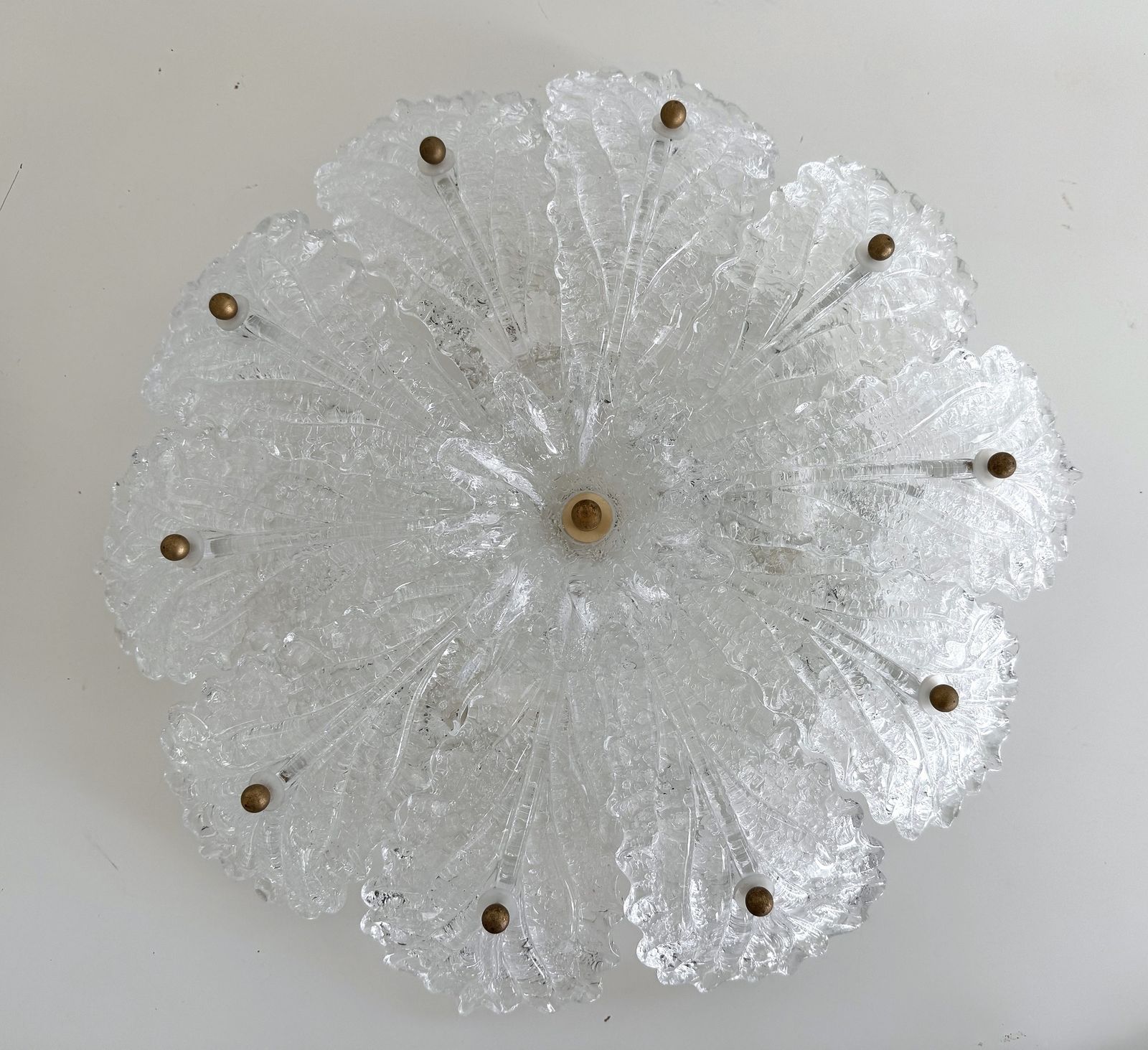 Italian Mid Century Flush Mount Chandelier With Grit Murano Glass, 1970s