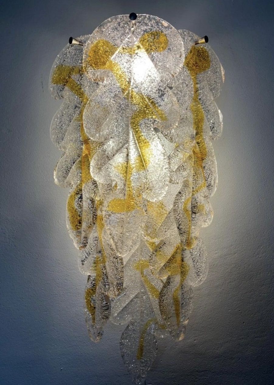 7037.0 Italian Midcentury Set Of Six Murano Leaf Glass Wall Sconces By Mazzega, 1970s photo