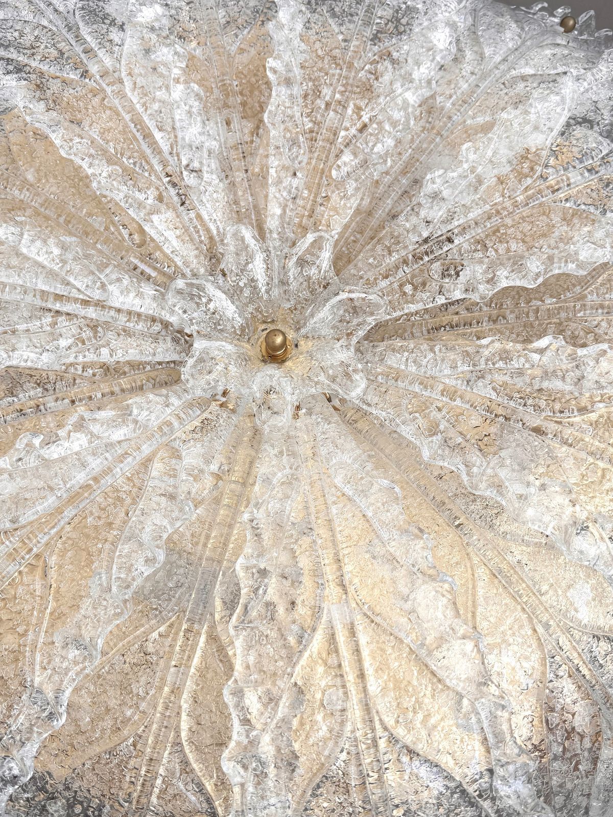 Italian Xl Midcentury Flush Mount Chandelier With Grit Murano Glass, 1970s photo furniture