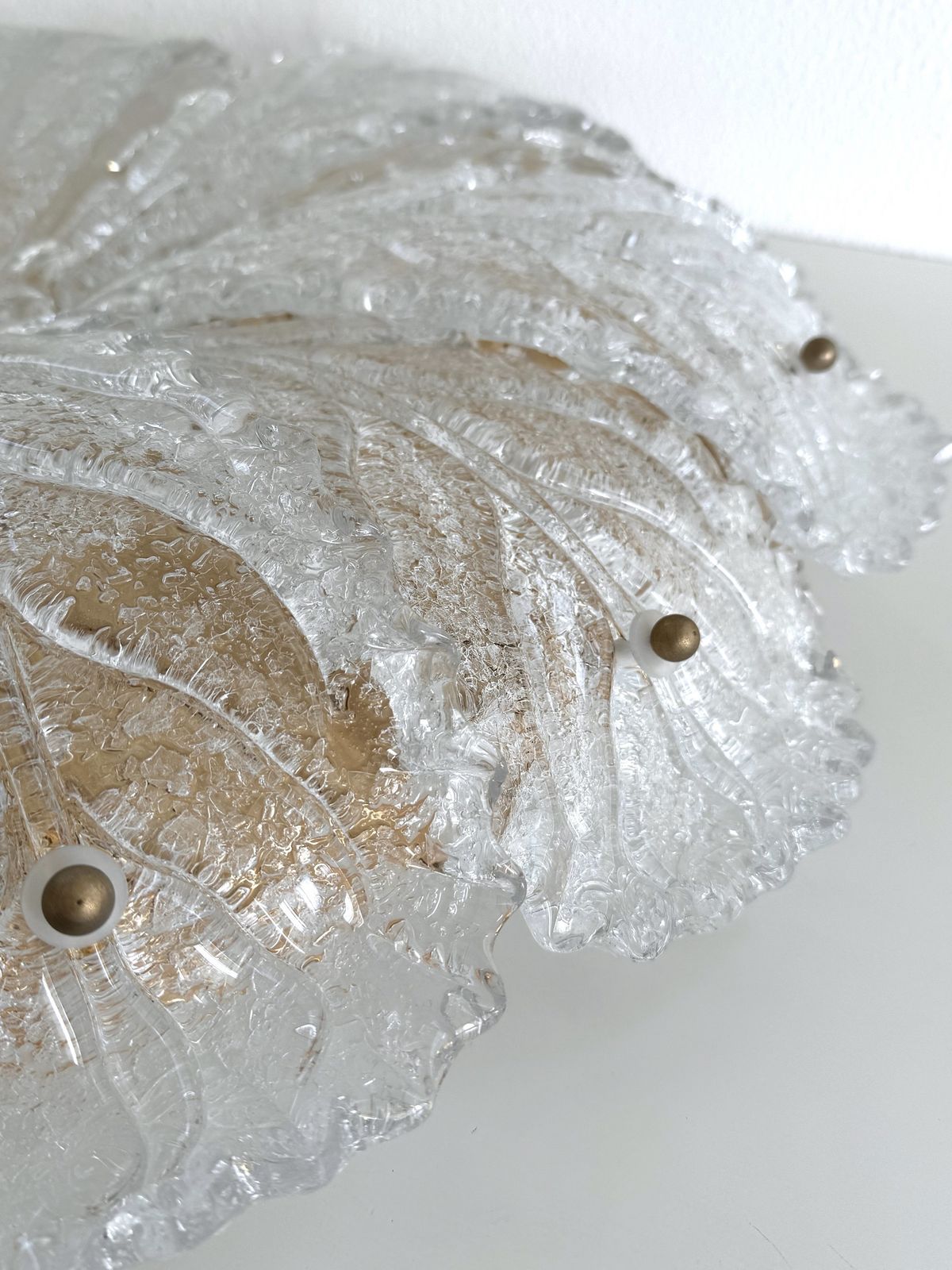 Italian Xl Midcentury Flush Mount Chandelier With Grit Murano Glass, 1970s photo Lighting