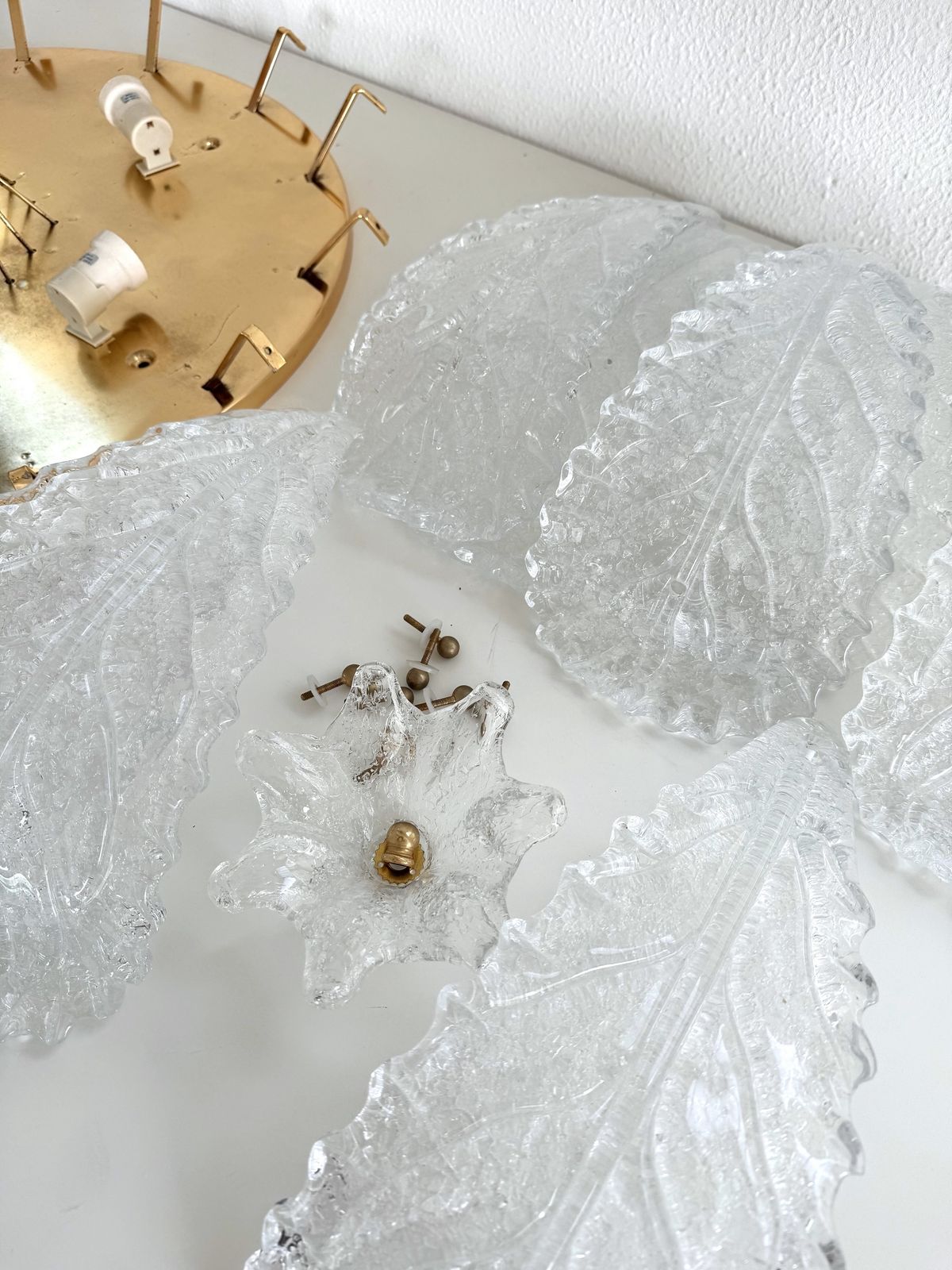photo for sale Italian Xl Midcentury Flush Mount Chandelier With Grit Murano Glass, 1970s