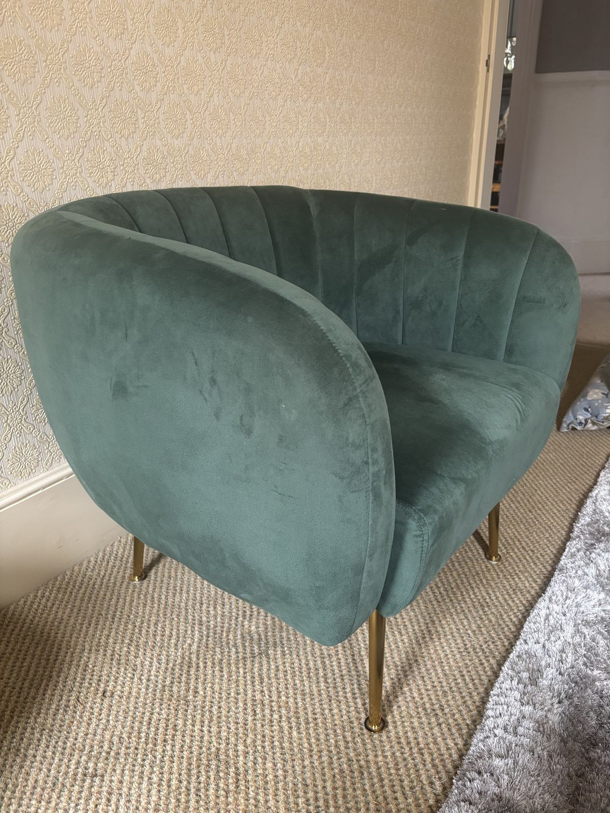 Modern Green Velvet Tub Armchair On Slender Gold Legs photo furniture