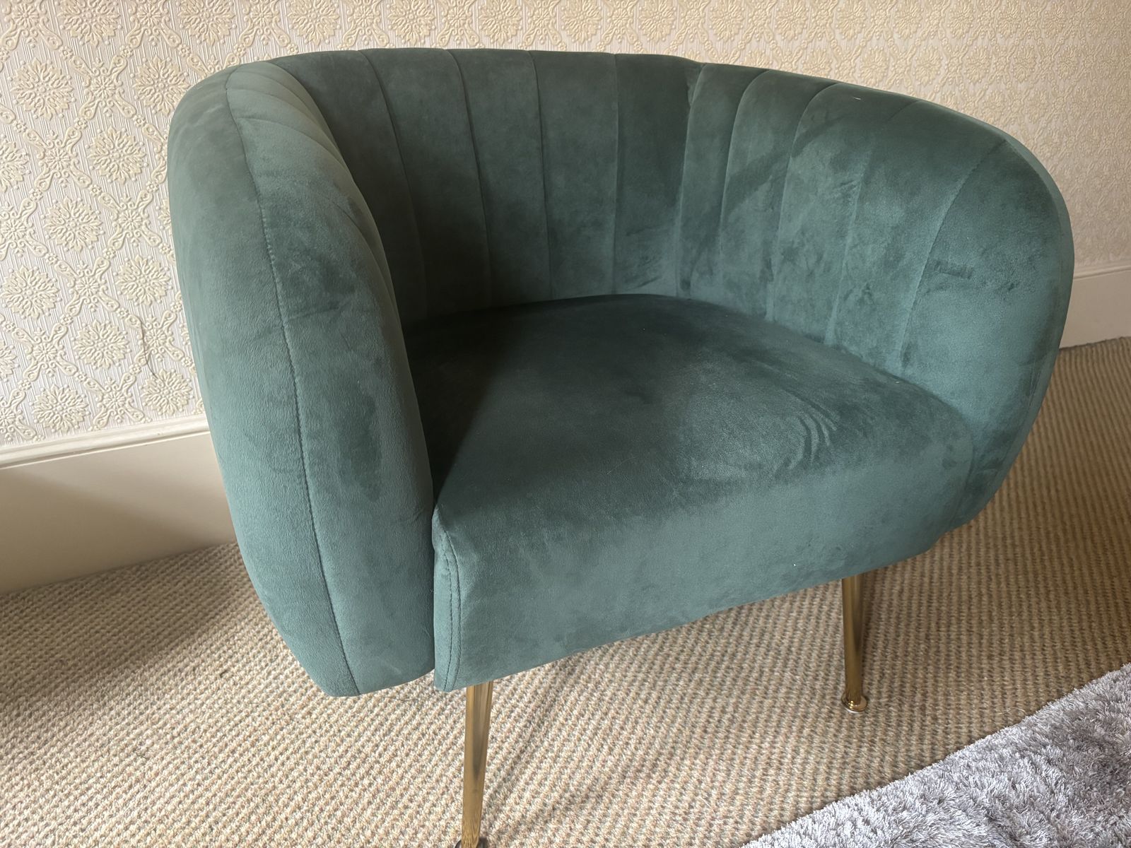 Modern Green Velvet Tub Armchair On Slender Gold Legs
