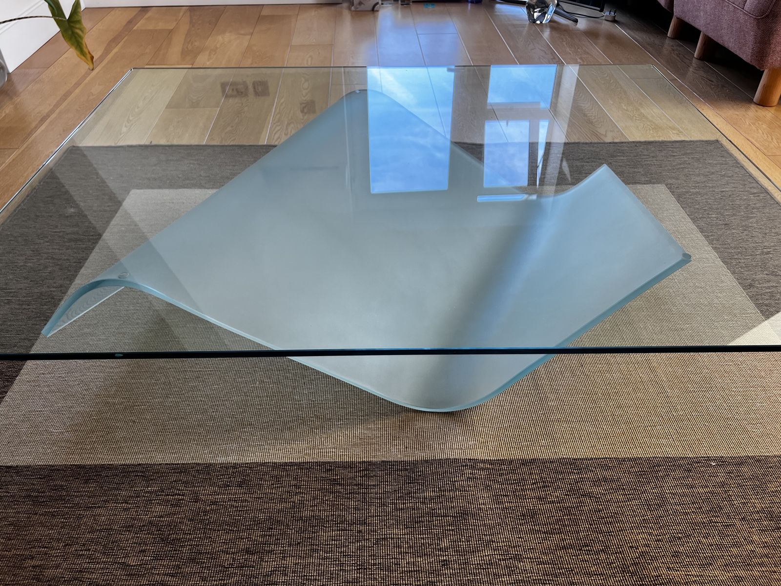 Sculptural Glass Coffee Table With Curved Frosted Base – Attributed To Roche Bobois photo furniture