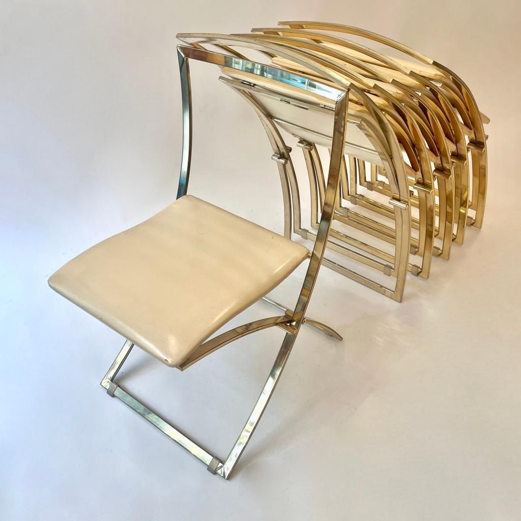 Set Of 6 "Luisa" Brass & Leather Dining Chairs By Marcello Cuneo, Italy Ca. 1970 photo 4238.0