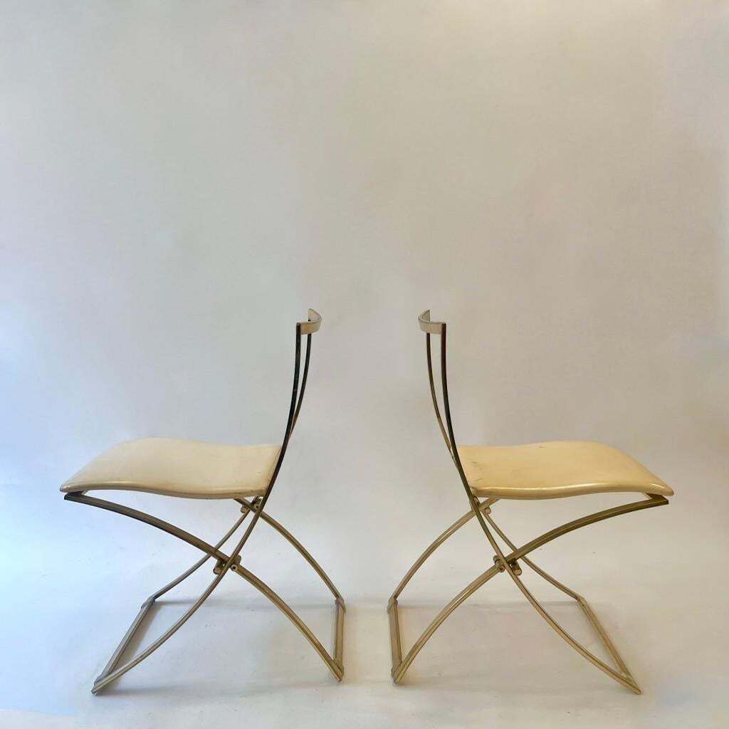 photo for sale Set Of 6 "Luisa" Brass & Leather Dining Chairs By Marcello Cuneo, Italy Ca. 1970