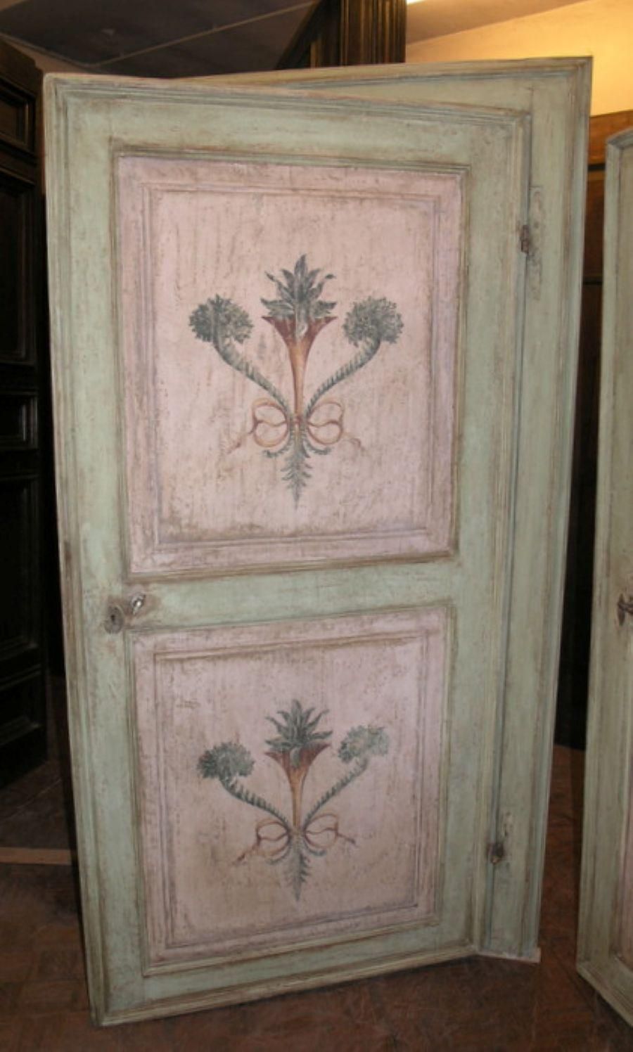 Set Of N.2 Doors Green And Pink With Frames, Hand Painted, Italy photo buy