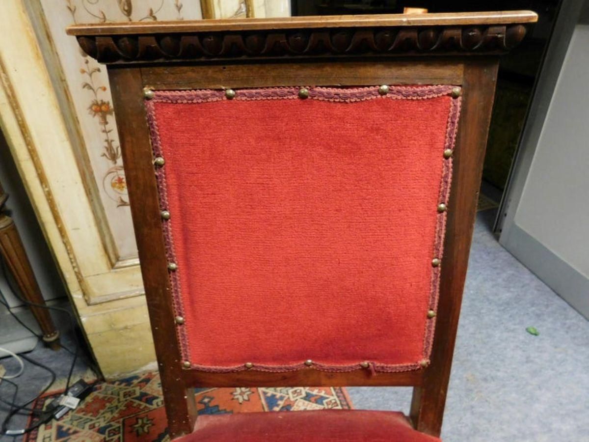 Pair Of Chairs, Armchairs, Red Velvet And Walnut Carved, Italy photo for sale