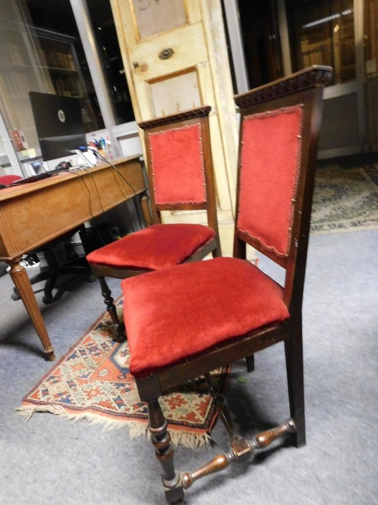 Pair Of Chairs, Armchairs, Red Velvet And Walnut Carved, Italy photo 862.0