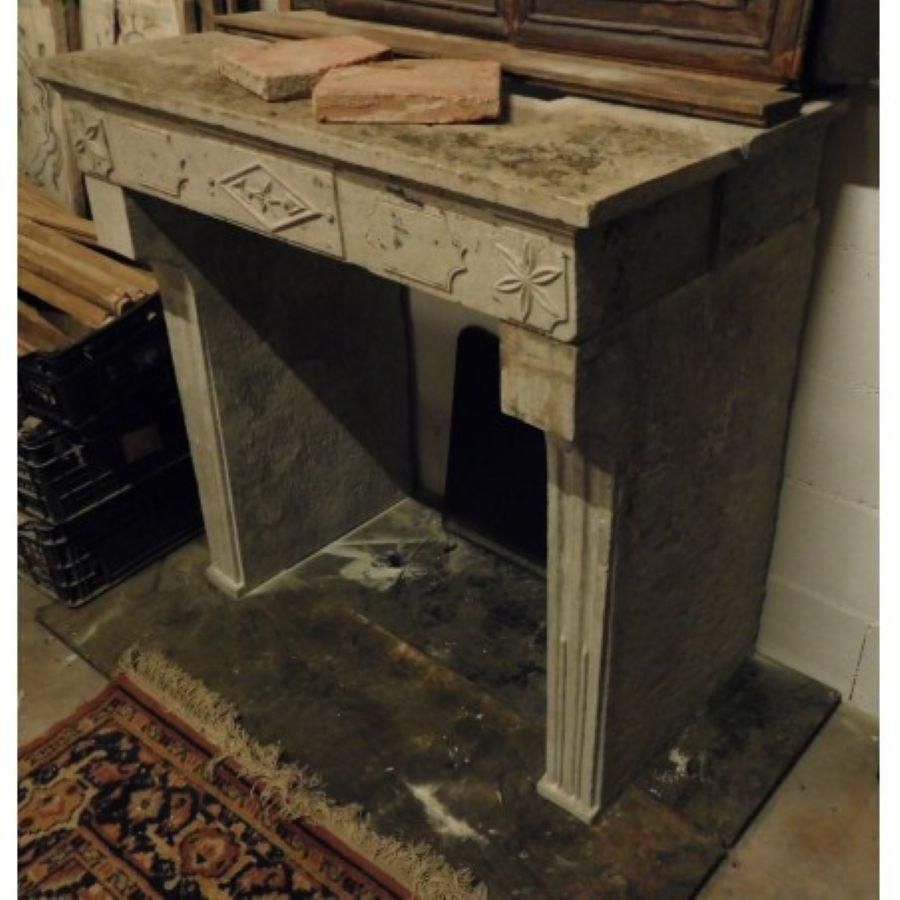 Fireplace Mantel Carved In Grey Stone With Decorations, France photo buy