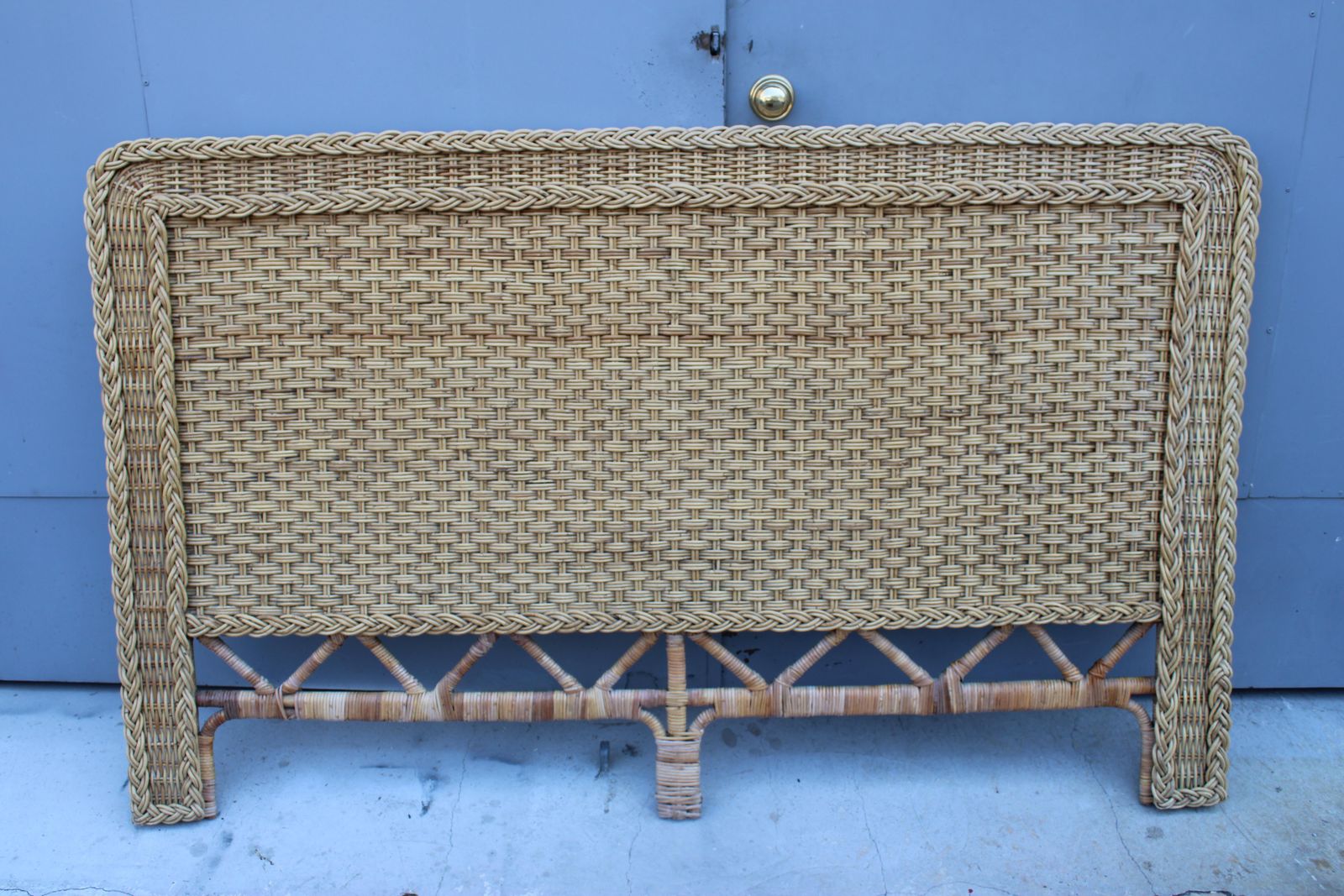 Italian Bamboo Wicker Bed Headboard 1970 Tommaso Barbi Italy photo furniture
