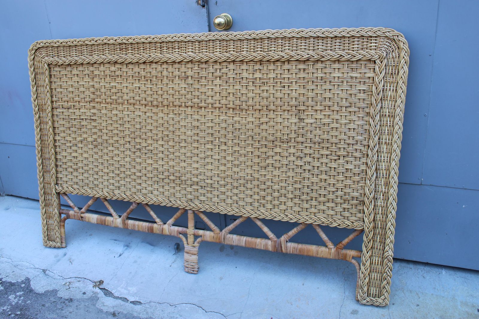 Italian Bamboo Wicker Bed Headboard 1970 Tommaso Barbi Italy photo vintage