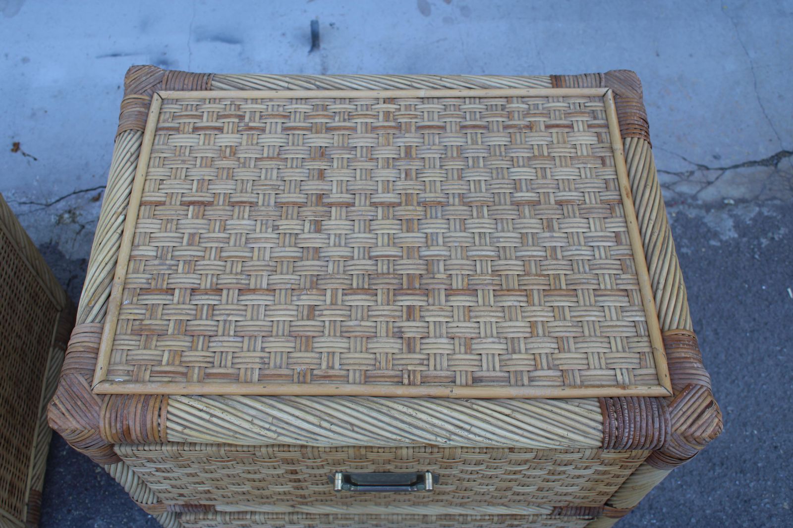 Furniture Pair Of Bedside Tables In Bamboo Wicker Italy 1970 Tommaso Barbi photo