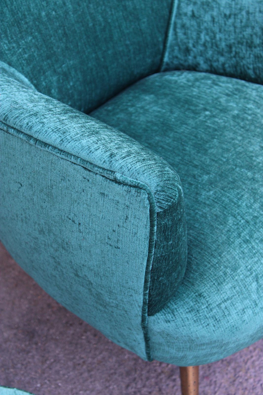photo buy Sofa Set Italian Mid Centruy Armchairs Brass Feet Spiked Velvet Green