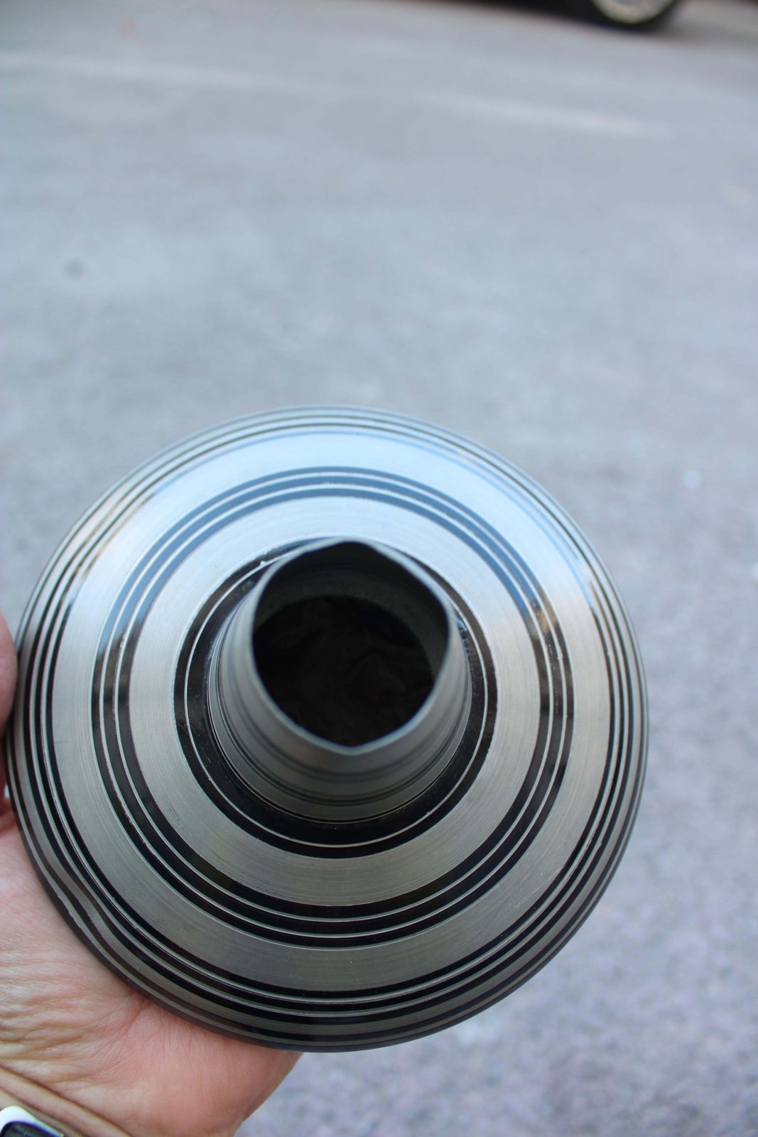 Pewter Vase With Black Circular Stripes Sottsass Style 1970s photo 795.0