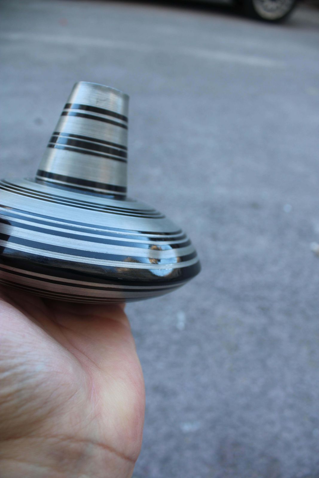 Pewter Vase With Black Circular Stripes Sottsass Style 1970s photo vinterior