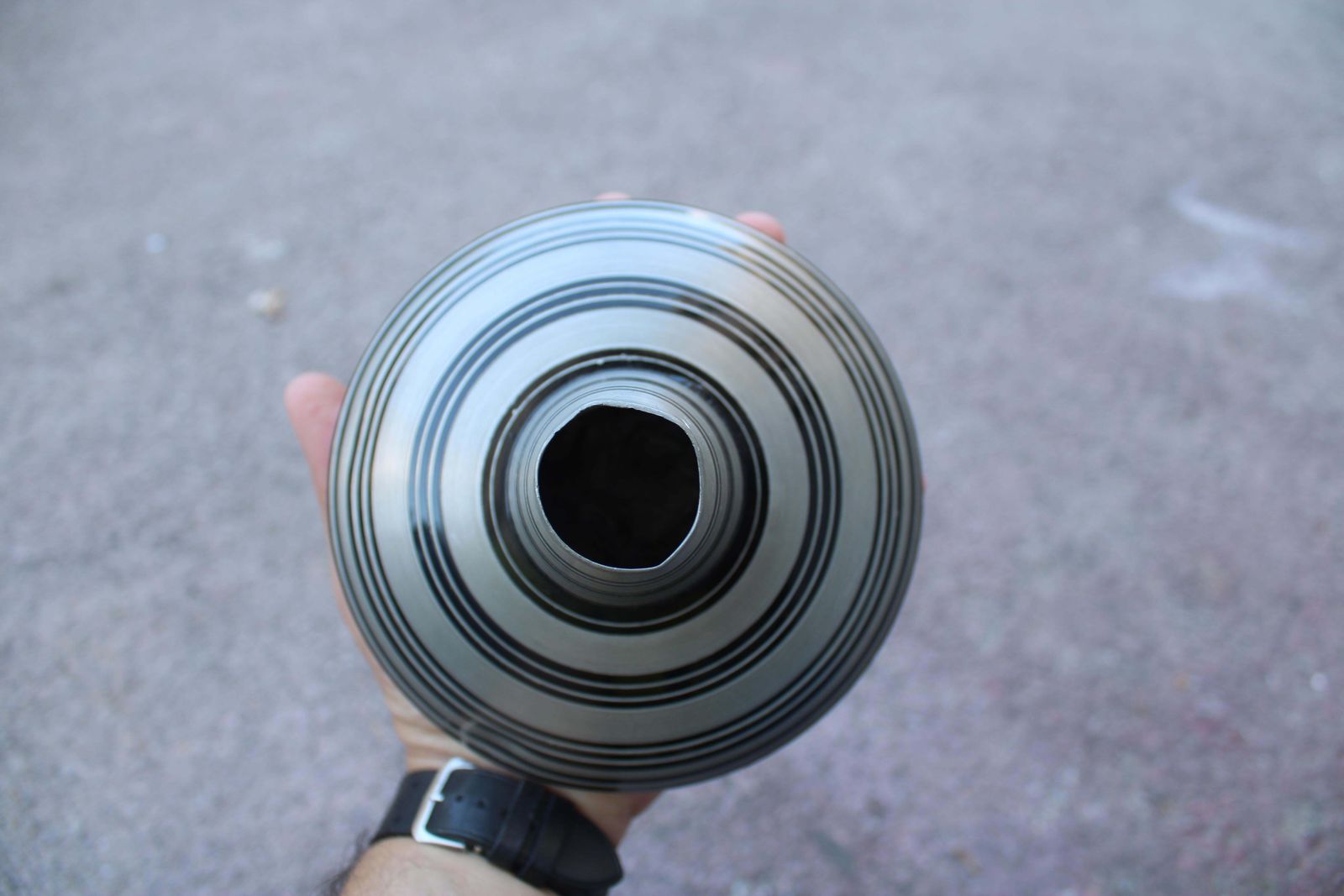 photo furniture Pewter Vase With Black Circular Stripes Sottsass Style 1970s
