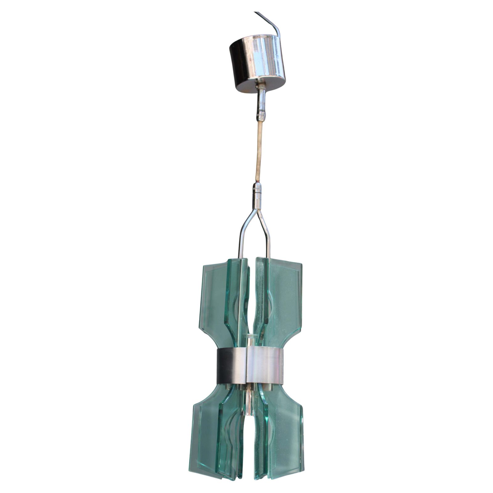 Minimal Small Chandelier Veca In Crystal Green Color 1960 Italy